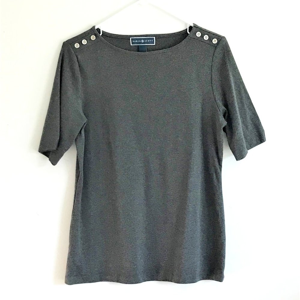 Karen Scott Gray Short Sleeve Top Size Medium - NWT